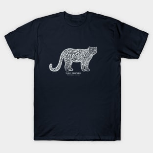 Snow Leopard with Common and Latin Names - on dark colors T-Shirt